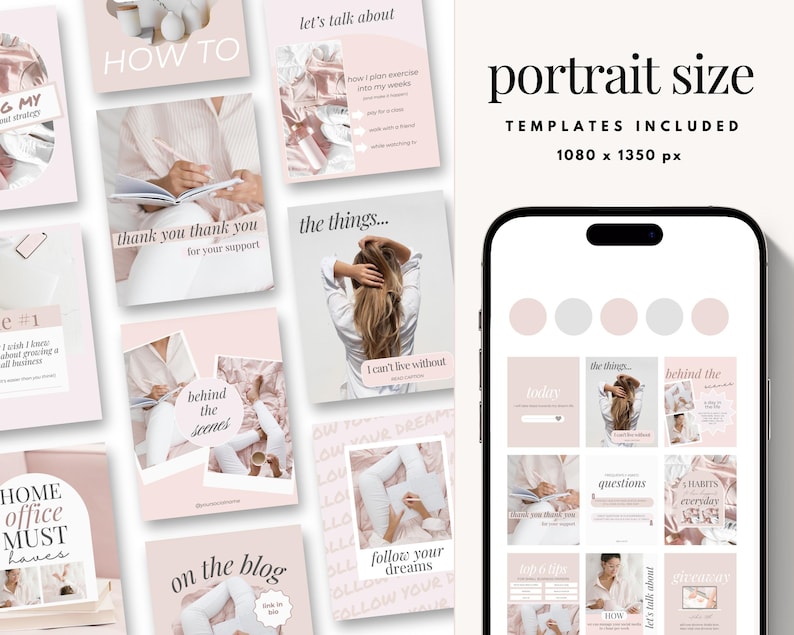 May include: A set of 12 pink and white Instagram story templates with text overlays. The templates feature text such as "How to", "Thank you", "The things...", "Behind the scenes", "On the blog", "Follow your dreams", "Questions", "Habits everyday", and "Let's talk about".