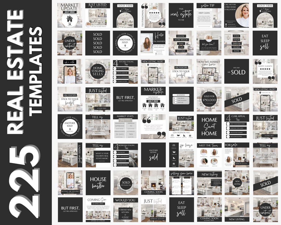 225 Real Estate Instagram Posts Real Estate Social Media Templates ...