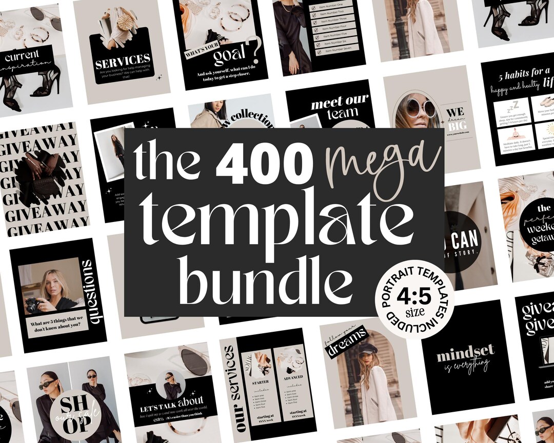 400 Black and White Fashion Instagram Templates for Canva - Etsy