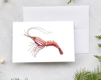 Tarjeta de felicitación con acuarela original de camarones