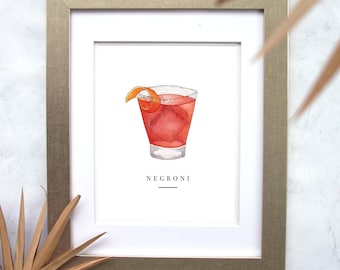 Impresión artística giclée original de acuarela de cóctel Negroni