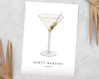 8 X 11 Dirty Martini Cocktail Watercolor Giclée Art Print