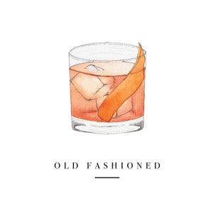 Old Fashioned Craft Cocktail Downloadable Watercolor Wall Decor Painting