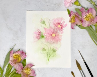 Original Watercolor Cosmo Flower Art