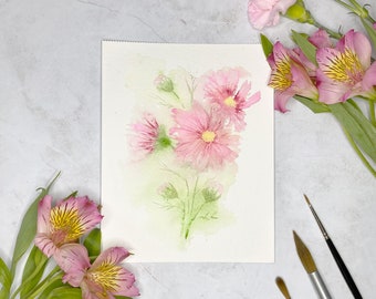 Original Aquarell Cosmo Flower Art