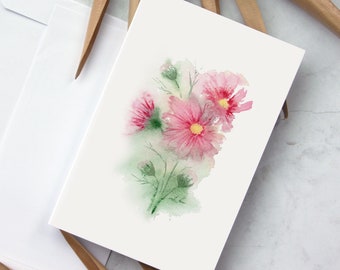 4 X 6 Loose Cosmos Flower Watercolor Print Greeting card