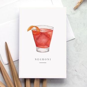 4 X 6 Negroni Cóctel Acuarela Impresión Tarjeta de felicitación