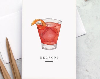 Biglietto d'auguri con stampa ad acquerello Negroni Cocktail 4 x 6