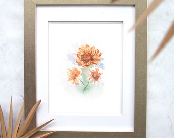 Impresión artística giclée original en acuarela de flor de crisantemo