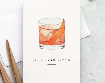 4 x 6 Old Fashioned Cocktail Watercolor Print Greeting Card