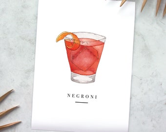 8 X 11 Negroni Cocktail Watercolor Giclée Art Print