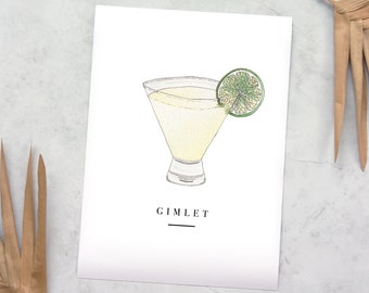 Stampa d'arte Giclée acquerello succhiello cocktail 8 X 11