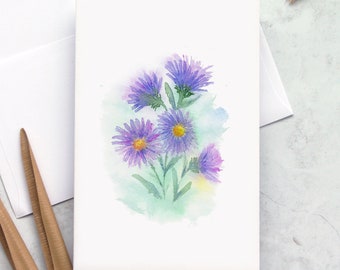 4 X 6 Loose Aster Flower Watercolor Print Greeting card