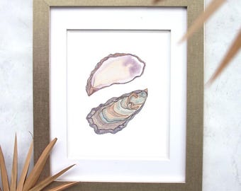 Impresión artística giclée original en acuarela de ostra del Pacífico