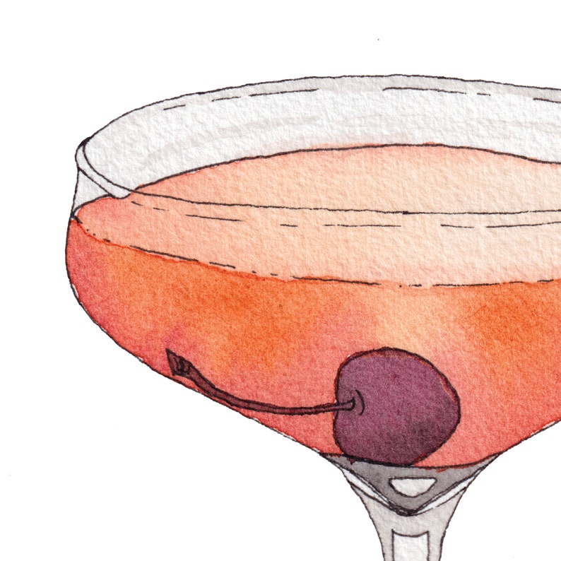 4 X 6 Manhattan Cocktail Watercolor Print Greeting card image 6