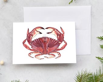 Tarjeta de felicitación con acuarela original de cangrejo de roca roja