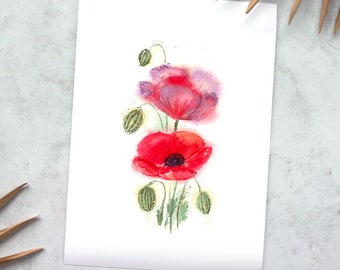 8 X 11 Loose Poppy Flower Original Watercolor Giclée Art Print