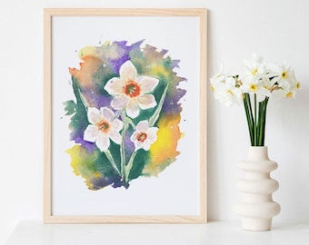 水仙の花の水彩画プリント | 水仙のアートプリント | 水仙の絵画