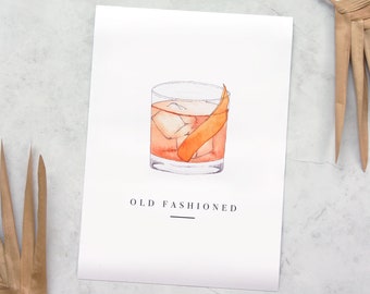 8 X 11 Old Fashioned Cocktail Watercolor Giclée Art Print