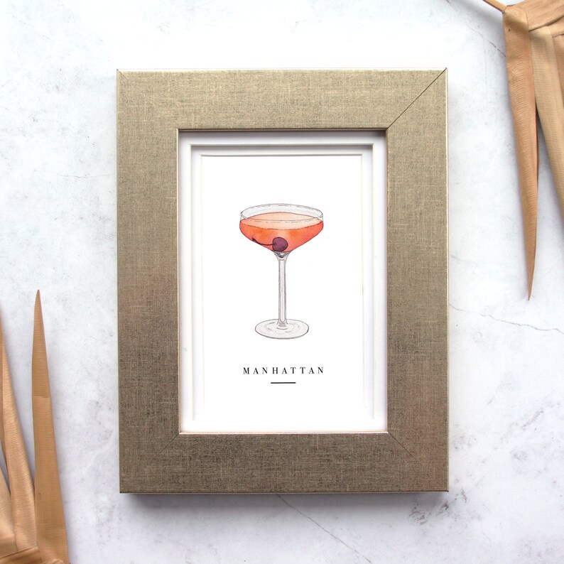 Biglietto d'auguri con stampa acquerello cocktail Manhattan 4 x 6 immagine 4