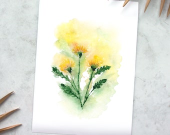 8 X 11 Loose Dandelion Flower Original Watercolor Giclée Art Print