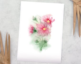 Stampa artistica giclée ad acquerello originale 8 x 11 fiore cosmo sciolto