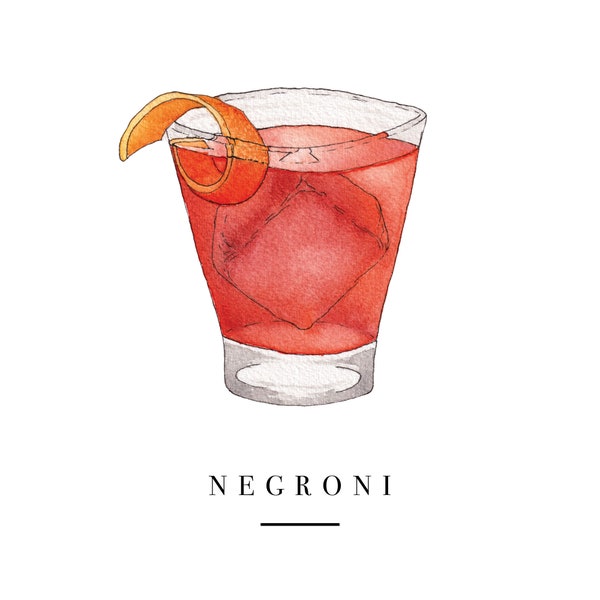 Negroni Craft Cocktail Downloadable Watercolor Wall Decor Painting