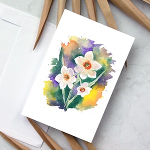 4 x 15 lose Narzisse Blumen Aquarell Druck Grußkarte