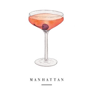 4 X 6 Manhattan Cocktail Watercolor Print Greeting card image 5