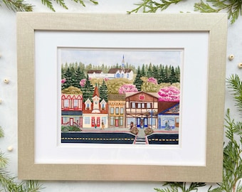Spring Downtown Original Watercolor Giclée Art Print (Horizontal) - inspired by Poulsbo, Washington