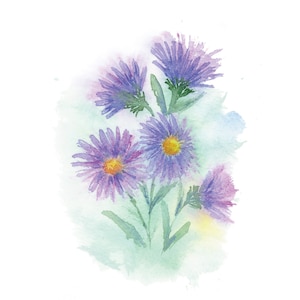 Lose Aster September Geburt Blumen Aquarell Herunterladbare Original Wandkunst