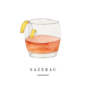 Sazerac Craft Cocktail Herunterladbare Aquarell Wand Dekor Gemälde
