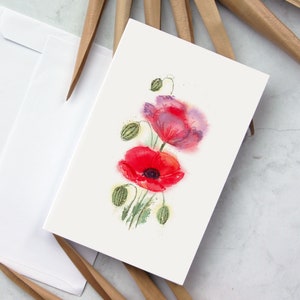 Tarjeta de felicitación con estampado de acuarela de flor de amapola suelta 4 X 6