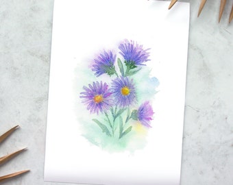8 X 11 Loose Aster Flower Original Watercolor Giclée Art Print