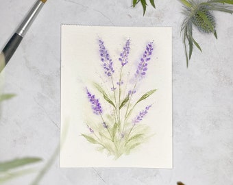 Original Aquarell Lavendel Blumen Kunst