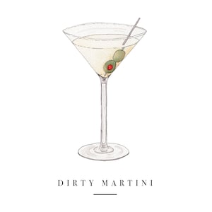 Dirty Martini Craft Cocktail Herunterladbare Aquarell Wand-Dekor-Malerei