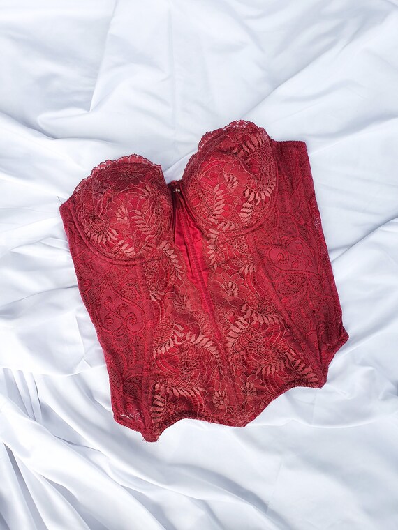 Vintage delicate burgundy lace bustier | Vintage C