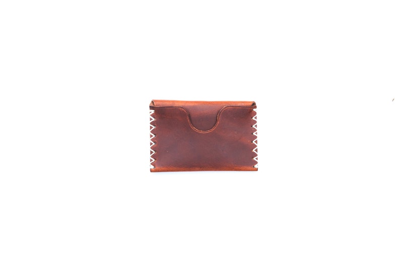 Cartera de cuero marrón de 1 bolsillo, tarjetero, cartera de bolsillo frontal minimalista, hecha a mano en Inglaterra imagen 4