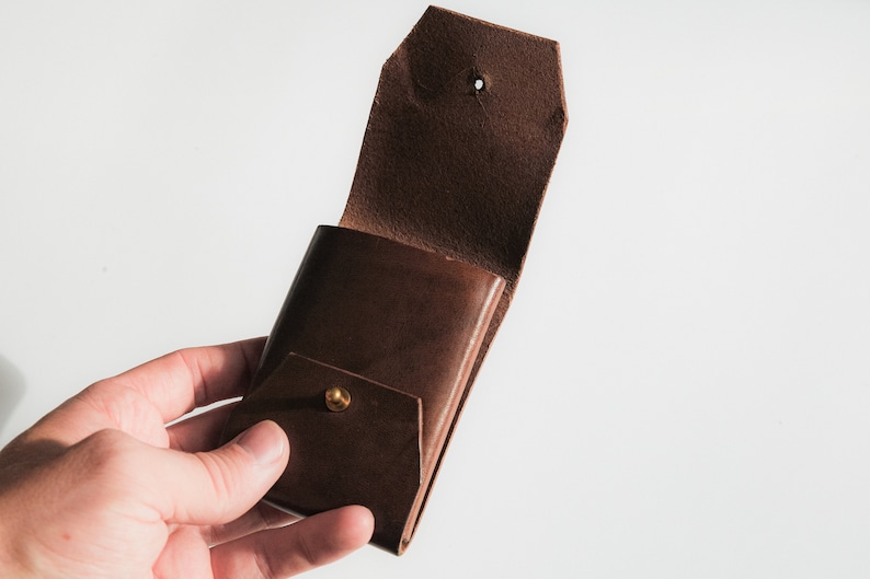 Cartera marrón minimalista sin costuras, tarjetero, cartera de bolsillo frontal, hecha a mano en Inglaterra imagen 6