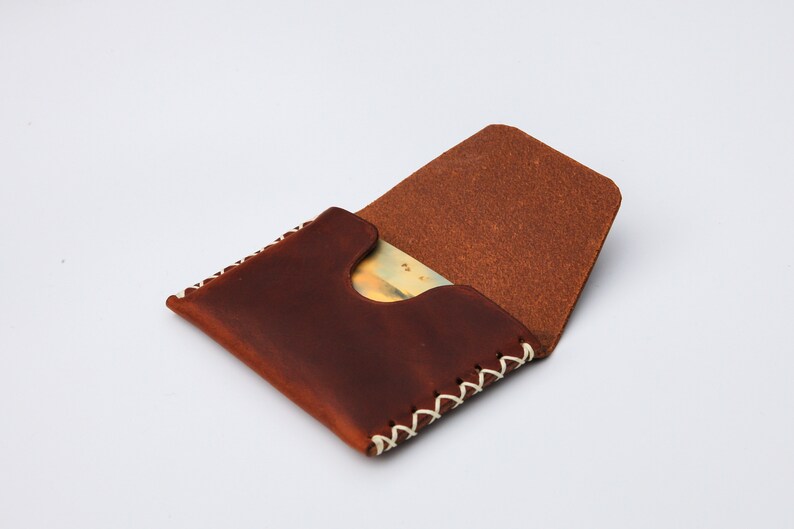 Cartera de cuero marrón de 1 bolsillo, tarjetero, cartera de bolsillo frontal minimalista, hecha a mano en Inglaterra imagen 6