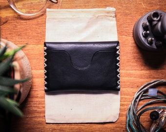 Cartera de cuero negra de 3 bolsillos, tarjetero, cartera de bolsillo frontal minimalista, hecha a mano en Inglaterra