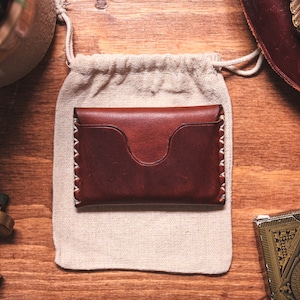 Cartera de cuero marrón de 3 bolsillos, tarjetero, cartera de bolsillo frontal minimalista, hecha a mano en Inglaterra