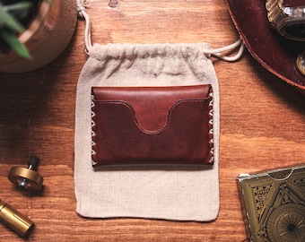 Cartera de cuero marrón de 3 bolsillos, tarjetero, cartera de bolsillo frontal minimalista, hecha a mano en Inglaterra