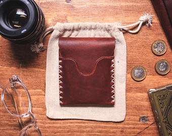 Brown 2 pocket Vertical Leather Wallet, Card Holder, Minimalist Front pocket Wallet, hand made in England