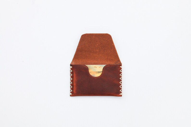 Cartera de cuero marrón de 1 bolsillo, tarjetero, cartera de bolsillo frontal minimalista, hecha a mano en Inglaterra imagen 3