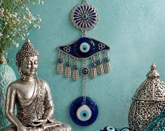 Evil Eye Wall Hanging | Turkish Nazar Decor | Blue Evil Eye Amulet | Protection Charm | Boho Home Decor