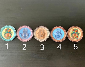 HAMSA/EVIL EYE Copper Small plate. Refrigerator Magnet. Copper Magnet and Small Abalone Shells