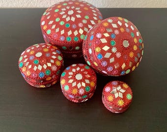 Ganesh Stone Inlay Jewelry Box Set - Handmade Indian Trinket Boxes. Unique Gift.