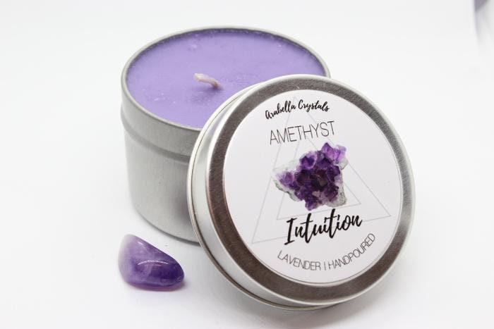 SCENTED CRYSTAL CANDLE With Hidden Crystal Inside/ Amazonite, Amethyst ...