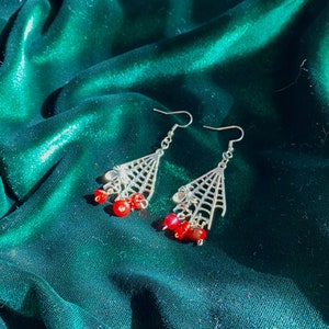 Webbed Up Spiderweb Earrings Handmade Spooky Halloween Jewelry with Hanging Charms